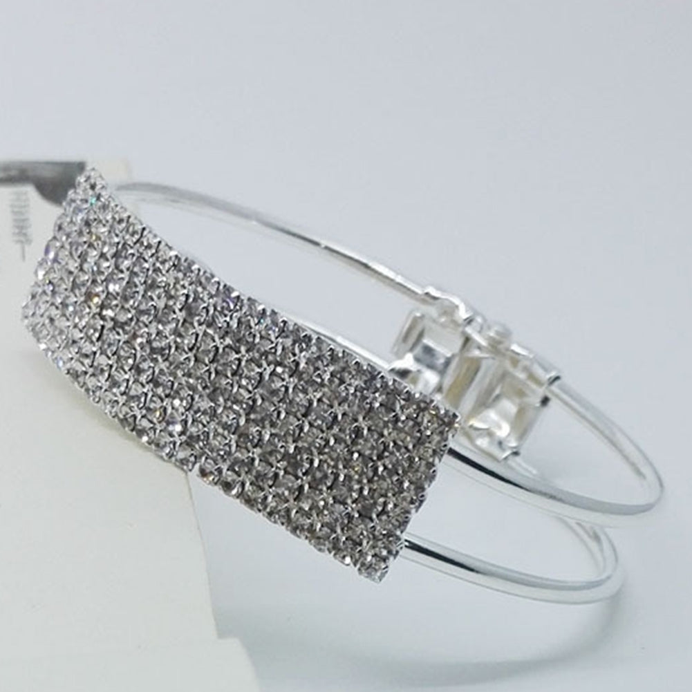 Luxury Full Rhinestone Inlaid Hollow Band Cuff Bangle Bracelet Women Jewelry Image 6