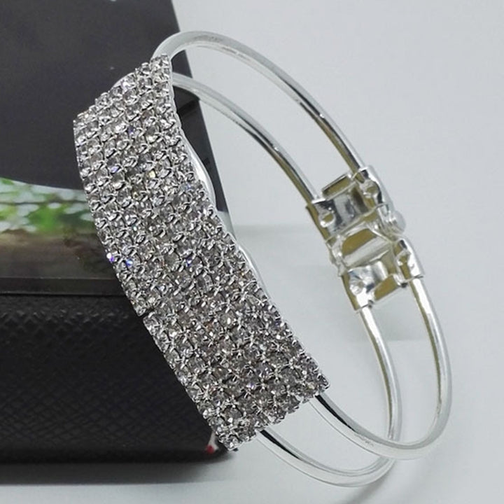 Luxury Full Rhinestone Inlaid Hollow Band Cuff Bangle Bracelet Women Jewelry Image 7