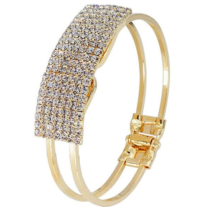 Luxury Full Rhinestone Inlaid Hollow Band Cuff Bangle Bracelet Women Jewelry Image 8