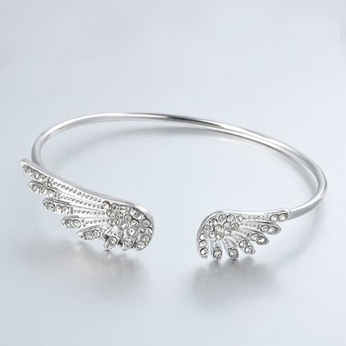 Womens Fashion Silver Color Rhinestone Angel Wings Bangle Cuff Bracelet Jewelry Image 1