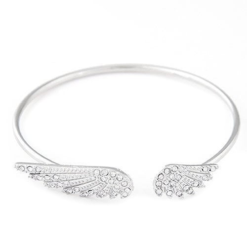 Womens Fashion Silver Color Rhinestone Angel Wings Bangle Cuff Bracelet Jewelry Image 2