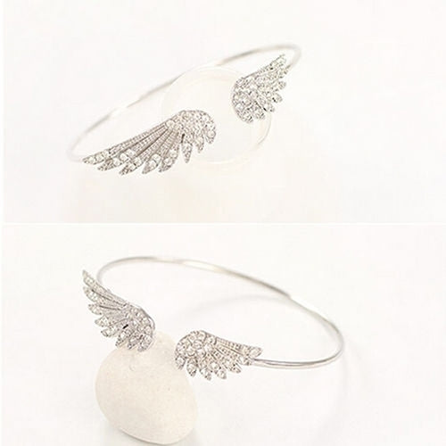 Womens Fashion Silver Color Rhinestone Angel Wings Bangle Cuff Bracelet Jewelry Image 3