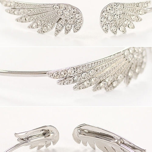 Womens Fashion Silver Color Rhinestone Angel Wings Bangle Cuff Bracelet Jewelry Image 4