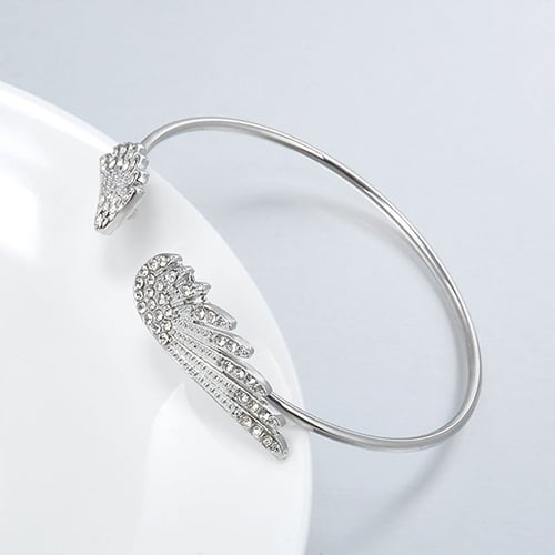 Womens Fashion Silver Color Rhinestone Angel Wings Bangle Cuff Bracelet Jewelry Image 4