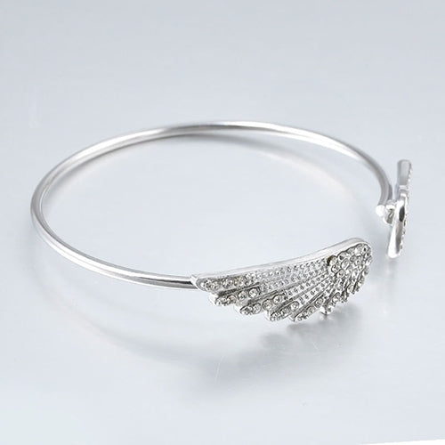 Womens Fashion Silver Color Rhinestone Angel Wings Bangle Cuff Bracelet Jewelry Image 6