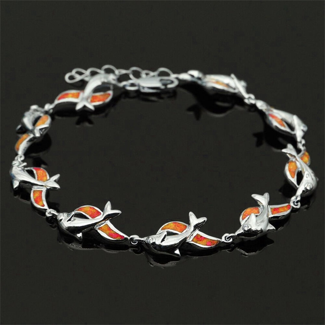 Women Fashion Copper Dolphin Charm Chain Bracelet Jewelry Gift for Banquet Party Image 3