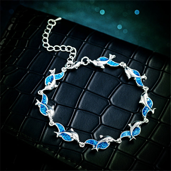 Women Fashion Copper Dolphin Charm Chain Bracelet Jewelry Gift for Banquet Party Image 4