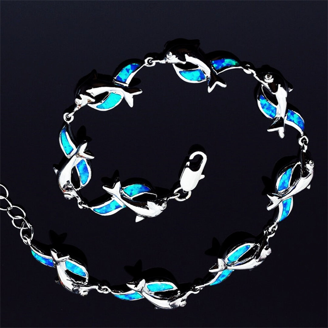 Women Fashion Copper Dolphin Charm Chain Bracelet Jewelry Gift for Banquet Party Image 6