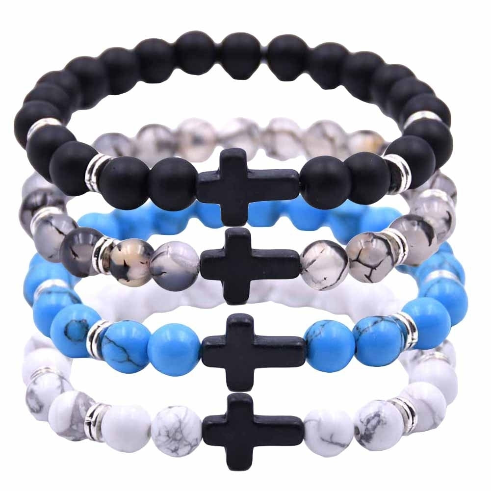 Fashion Unisex 6 Colors Cross Charm Elastic Rope Bracelet Stone Bangle Jewelry Image 1