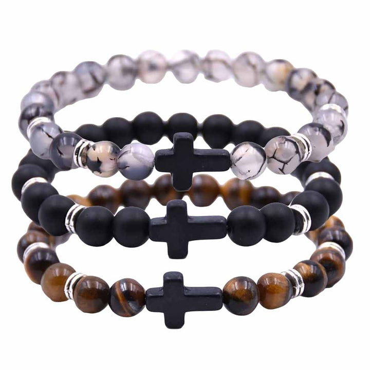 Fashion Unisex 6 Colors Cross Charm Elastic Rope Bracelet Stone Bangle Jewelry Image 2