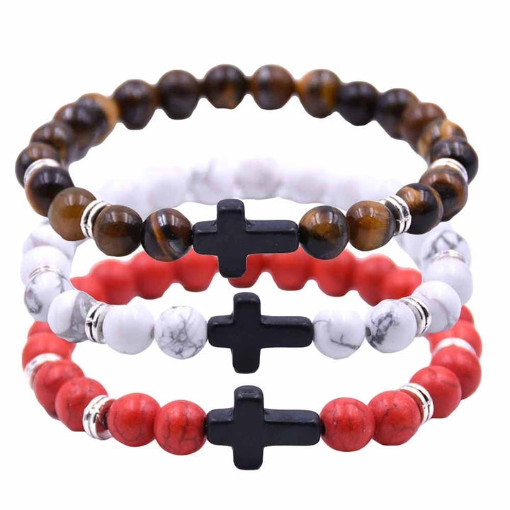 Fashion Unisex 6 Colors Cross Charm Elastic Rope Bracelet Stone Bangle Jewelry Image 3