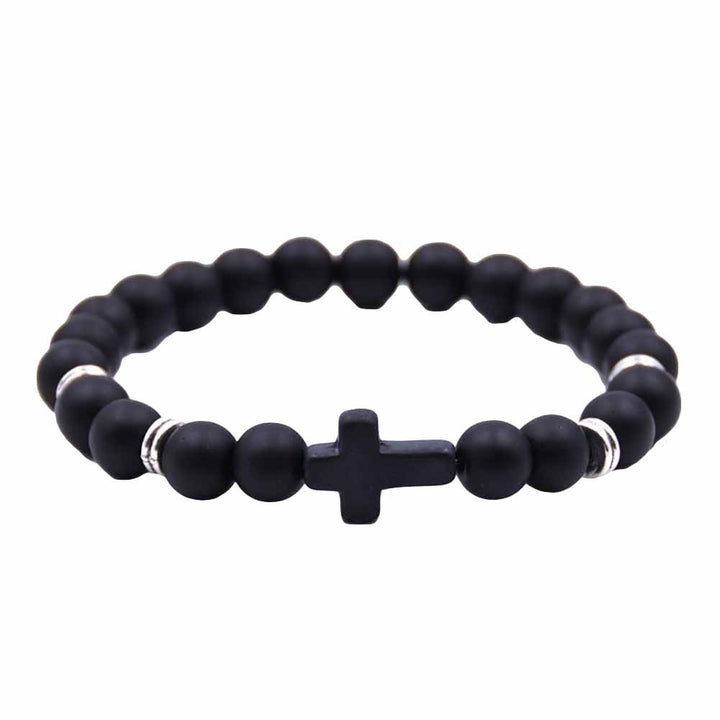 Fashion Unisex 6 Colors Cross Charm Elastic Rope Bracelet Stone Bangle Jewelry Image 4