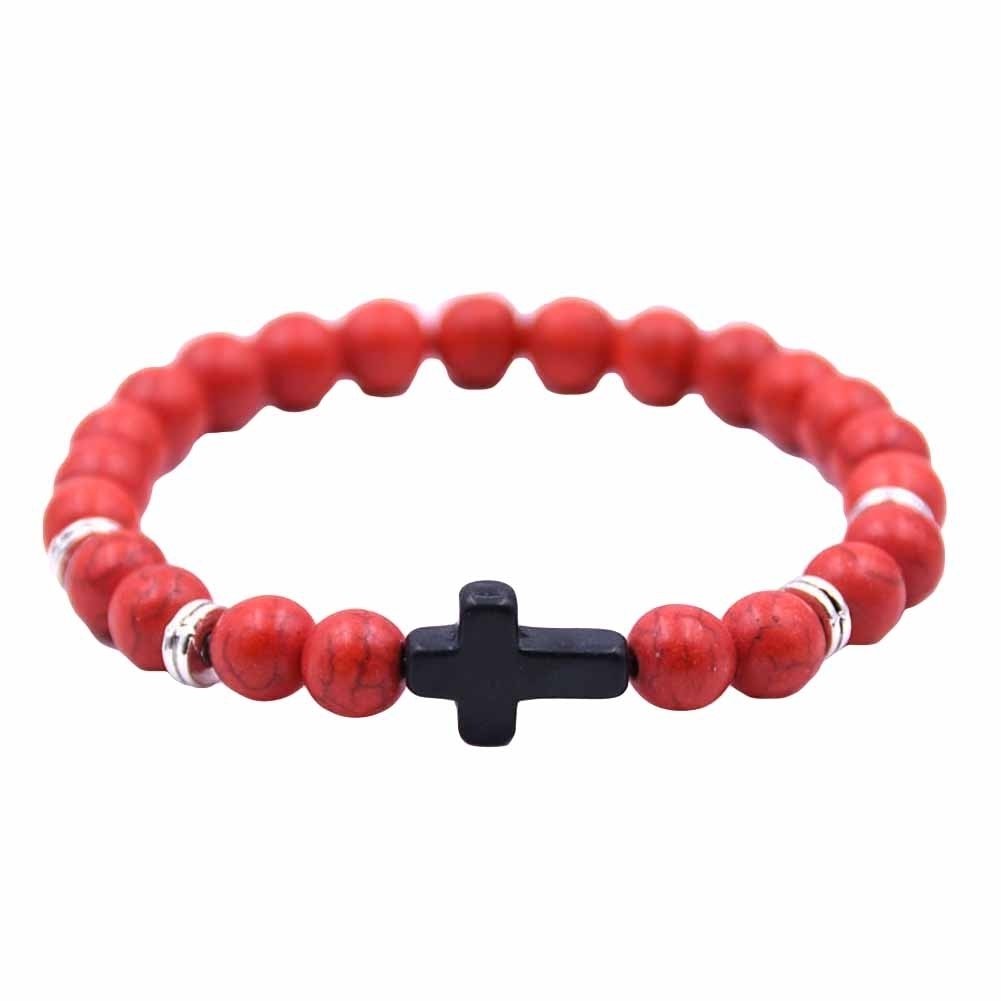 Fashion Unisex 6 Colors Cross Charm Elastic Rope Bracelet Stone Bangle Jewelry Image 4