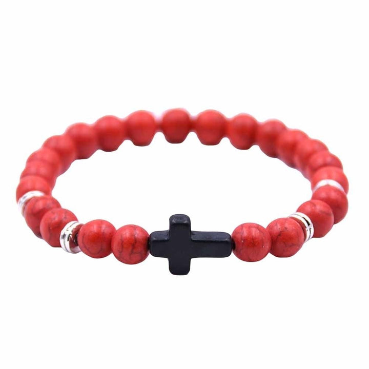 Fashion Unisex 6 Colors Cross Charm Elastic Rope Bracelet Stone Bangle Jewelry Image 4