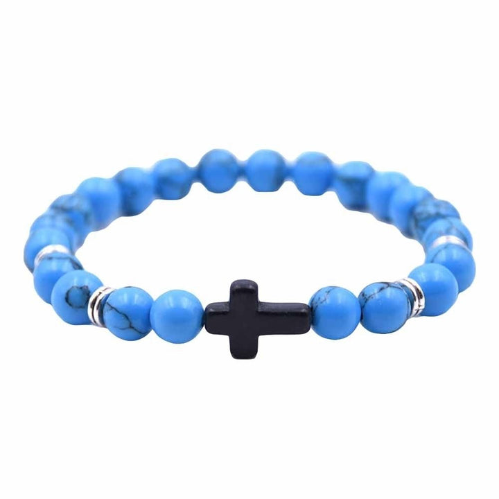 Fashion Unisex 6 Colors Cross Charm Elastic Rope Bracelet Stone Bangle Jewelry Image 6