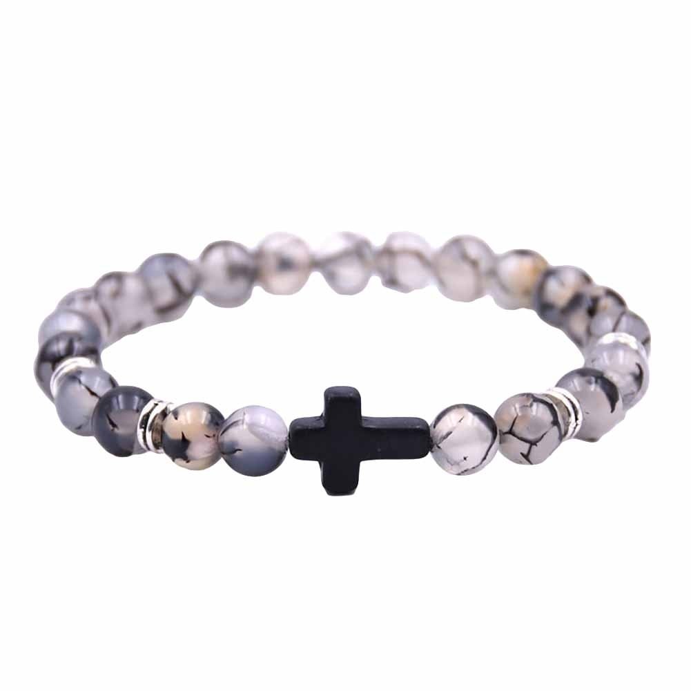 Fashion Unisex 6 Colors Cross Charm Elastic Rope Bracelet Stone Bangle Jewelry Image 7