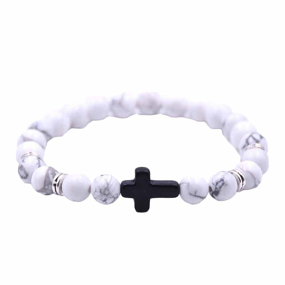 Fashion Unisex 6 Colors Cross Charm Elastic Rope Bracelet Stone Bangle Jewelry Image 9