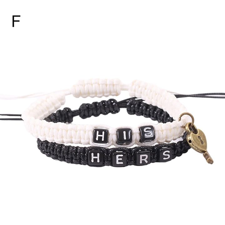 2Pcs HIS HERS Letter Lock Key Charm Handmade Woven Couple Bracelet Bangle Image 2