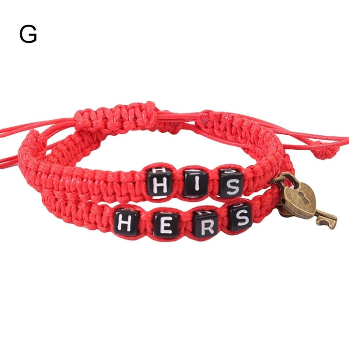 2Pcs HIS HERS Letter Lock Key Charm Handmade Woven Couple Bracelet Bangle Image 1