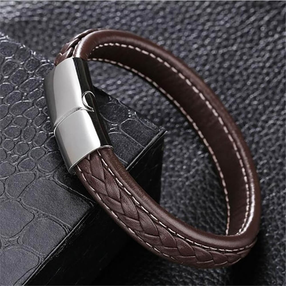 Fashion Men Solid Color Braided Magnetic Buckle Clasp Cuff Bracelet Bangle Gift Image 1