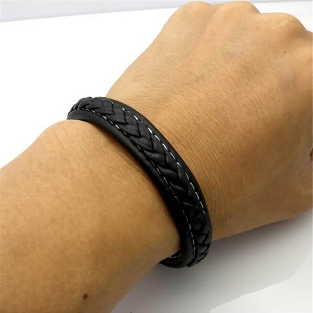 Fashion Men Solid Color Braided Magnetic Buckle Clasp Cuff Bracelet Bangle Gift Image 2