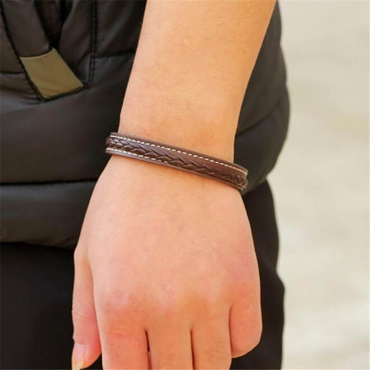 Fashion Men Solid Color Braided Magnetic Buckle Clasp Cuff Bracelet Bangle Gift Image 3