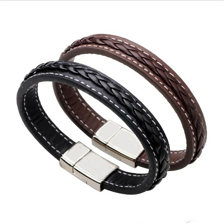 Fashion Men Solid Color Braided Magnetic Buckle Clasp Cuff Bracelet Bangle Gift Image 4