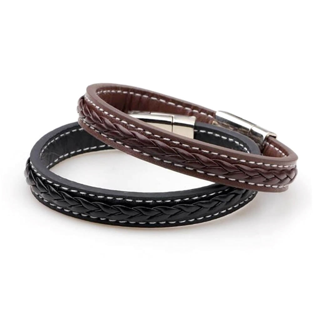 Fashion Men Solid Color Braided Magnetic Buckle Clasp Cuff Bracelet Bangle Gift Image 4