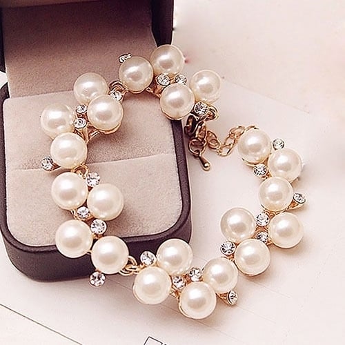 Women Fashion Faux Pearl Rhinestone Bracelet Bangle Jewelry Charm Xmas Gift Image 1