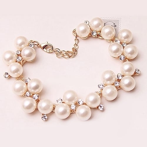 Women Fashion Faux Pearl Rhinestone Bracelet Bangle Jewelry Charm Xmas Gift Image 4