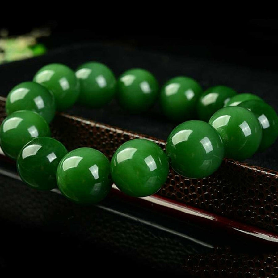 Natural 10mm Dark Green Faux Jade Round Beads Stretchy Bangle Bracelet Gift Image 1