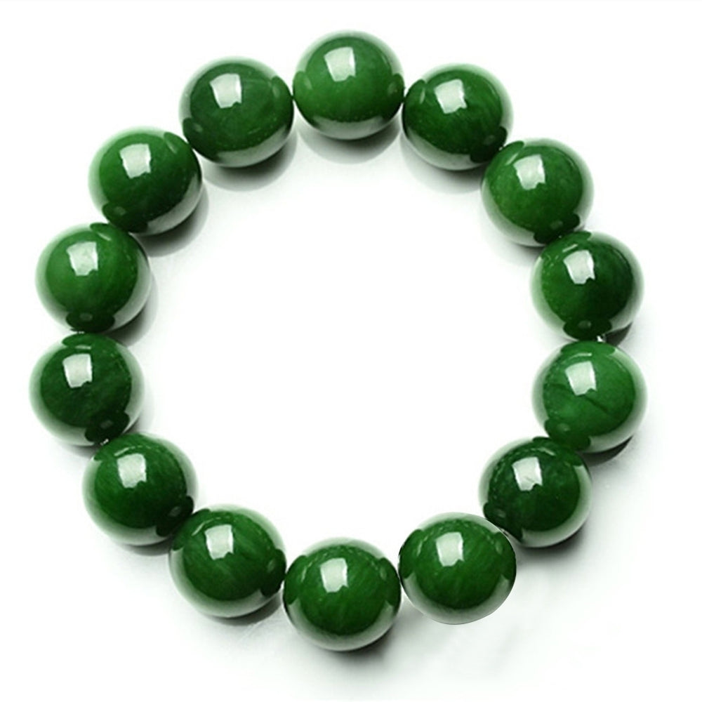 Natural 10mm Dark Green Faux Jade Round Beads Stretchy Bangle Bracelet Gift Image 2