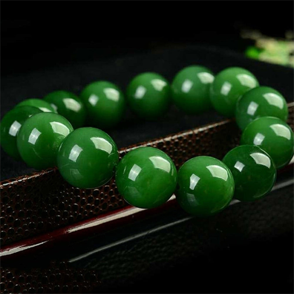 Natural 10mm Dark Green Faux Jade Round Beads Stretchy Bangle Bracelet Gift Image 4