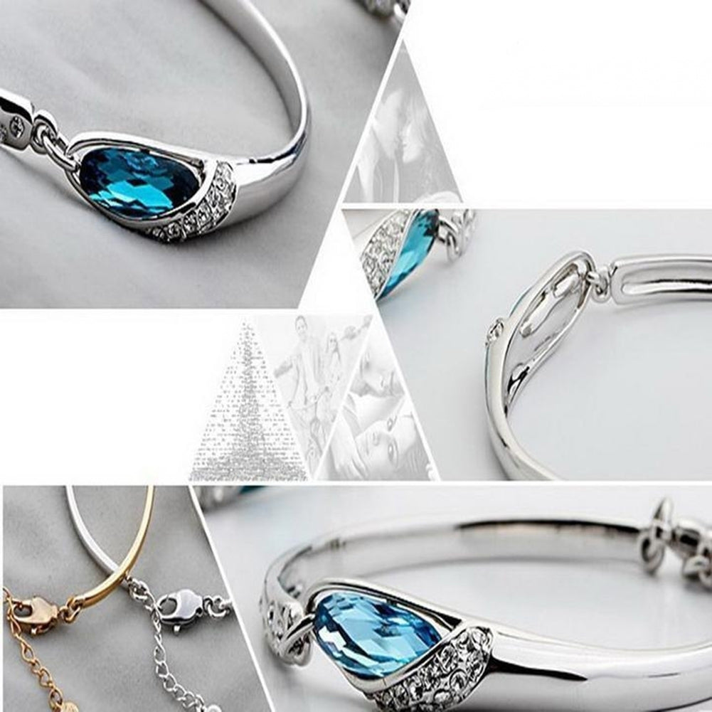 Fashion Lady Silver Plated Chain Bracelet Charm Cuff Peacock Blue Bangle Jewelry Image 2