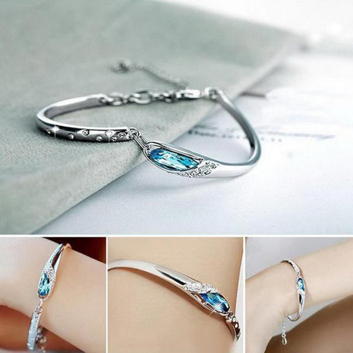 Fashion Lady Silver Plated Chain Bracelet Charm Cuff Peacock Blue Bangle Jewelry Image 4