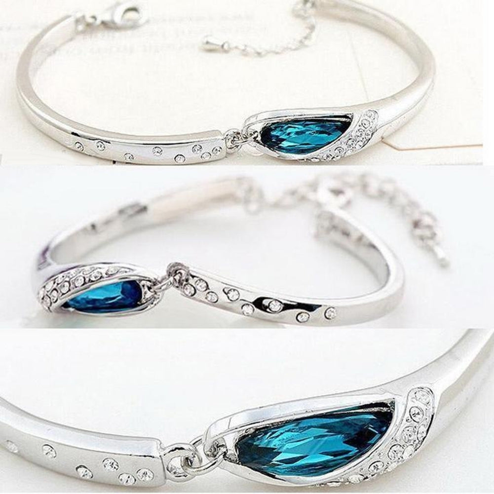 Fashion Lady Silver Plated Chain Bracelet Charm Cuff Peacock Blue Bangle Jewelry Image 7