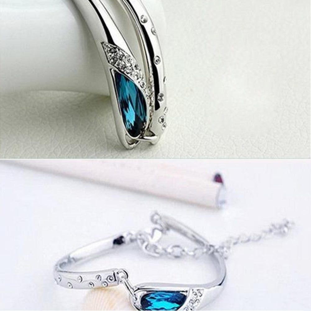 Fashion Lady Silver Plated Chain Bracelet Charm Cuff Peacock Blue Bangle Jewelry Image 8