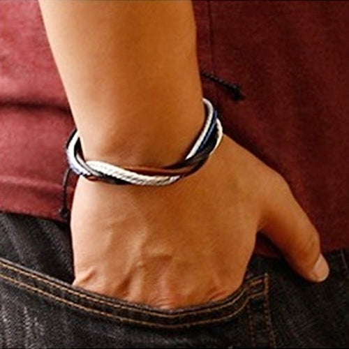 Unisex Punk Fashion Jewelry Charm Faux Leather Bracelet Braided Rope Bangle Image 8