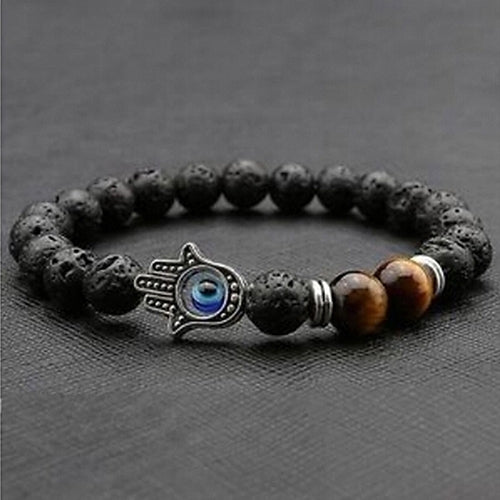 Fashion Unisex Jewelry Natural Stone Beads Silver Buddha Hand Charm Bracelet Image 1