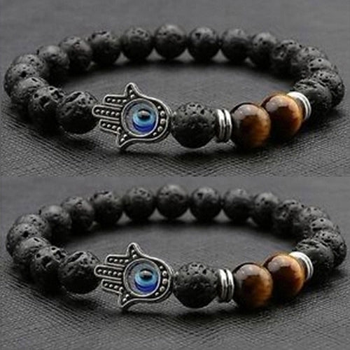 Fashion Unisex Jewelry Natural Stone Beads Silver Buddha Hand Charm Bracelet Image 2