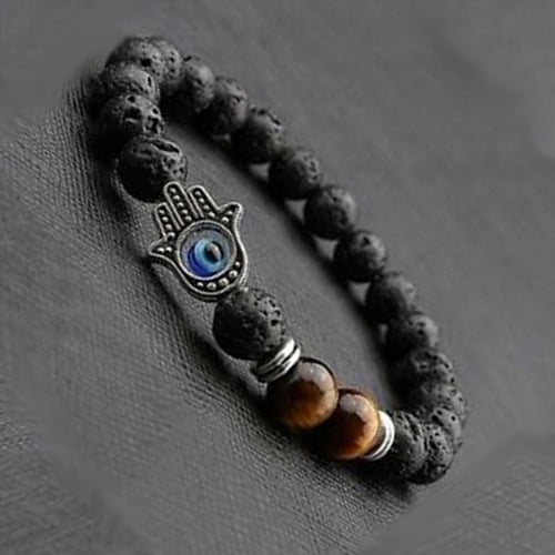 Fashion Unisex Jewelry Natural Stone Beads Silver Buddha Hand Charm Bracelet Image 3