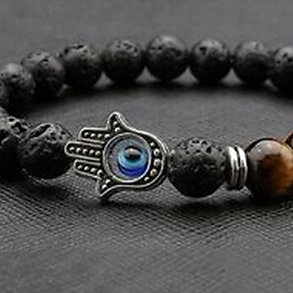 Fashion Unisex Jewelry Natural Stone Beads Silver Buddha Hand Charm Bracelet Image 4