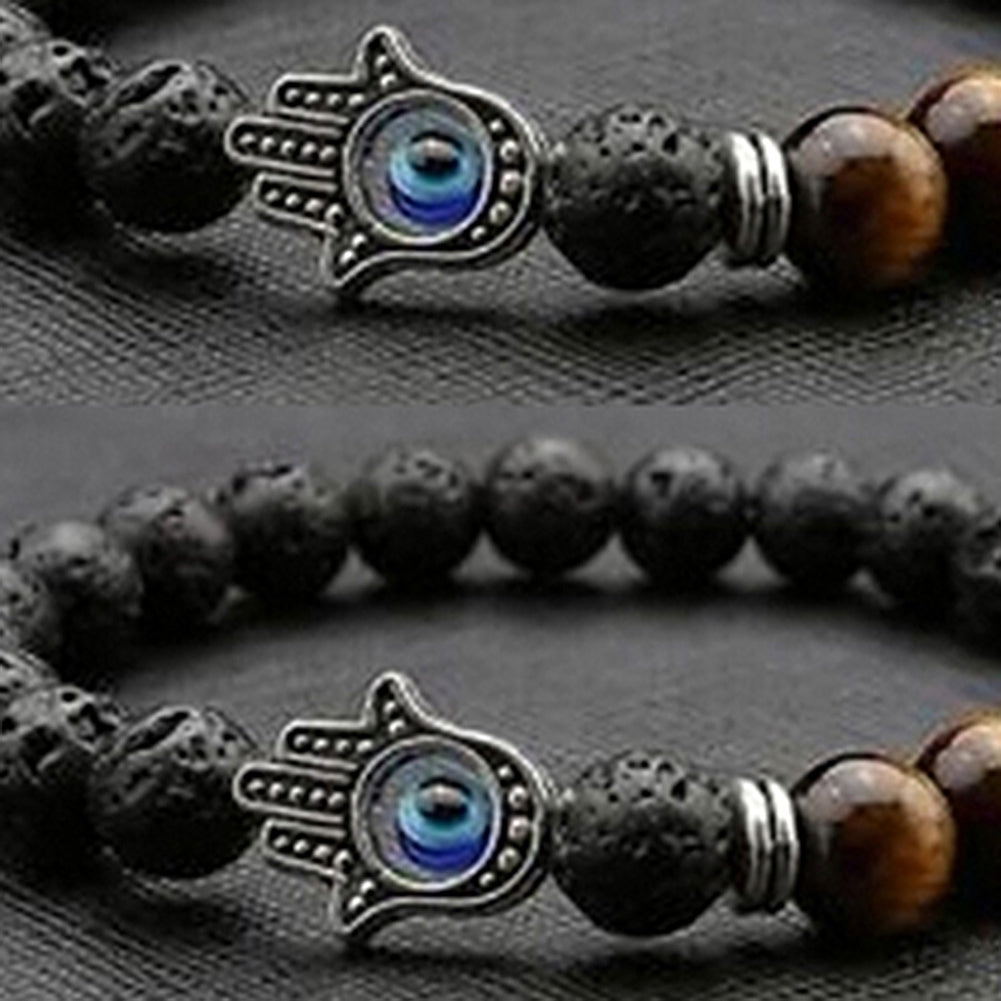 Fashion Unisex Jewelry Natural Stone Beads Silver Buddha Hand Charm Bracelet Image 4