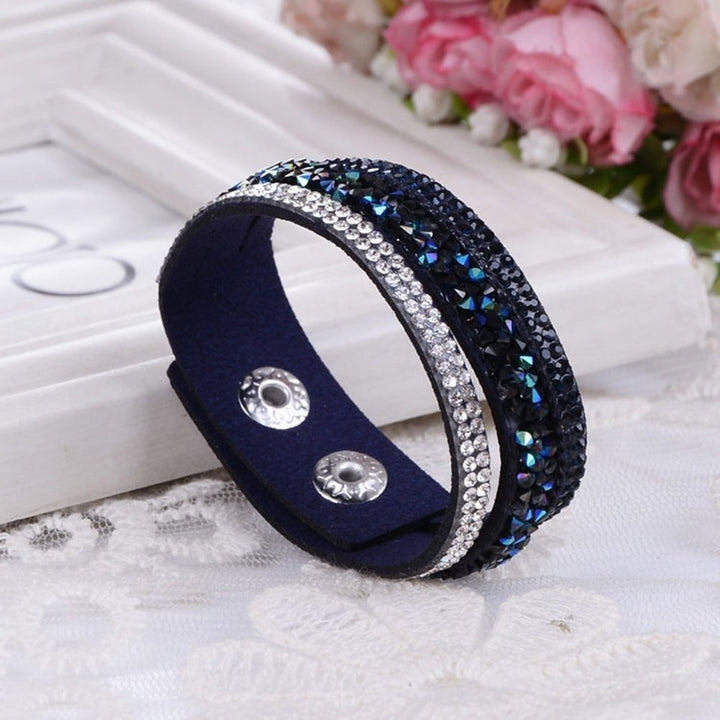 Womens Fashion Rhinestone Faux Leather Wristband Cuff Punk Bracelet Bangle Gift Image 1