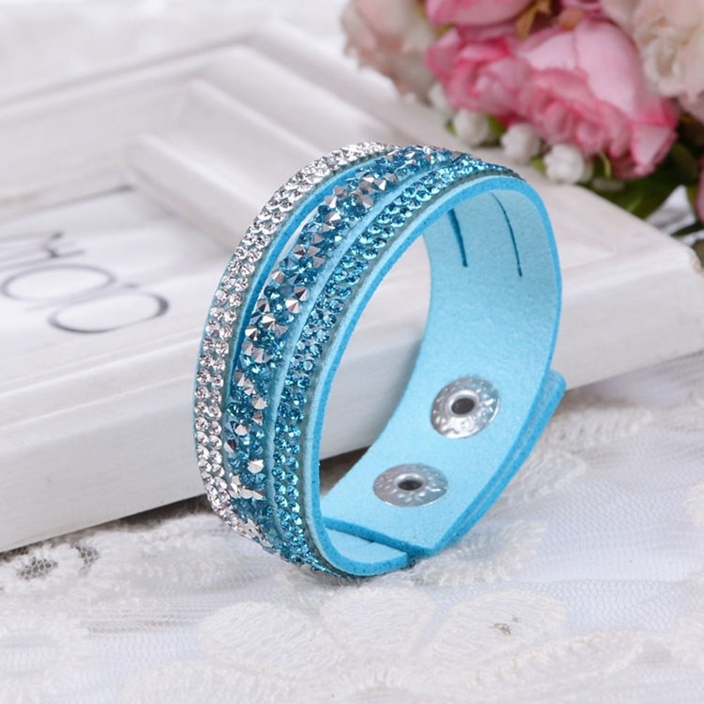 Womens Fashion Rhinestone Faux Leather Wristband Cuff Punk Bracelet Bangle Gift Image 3