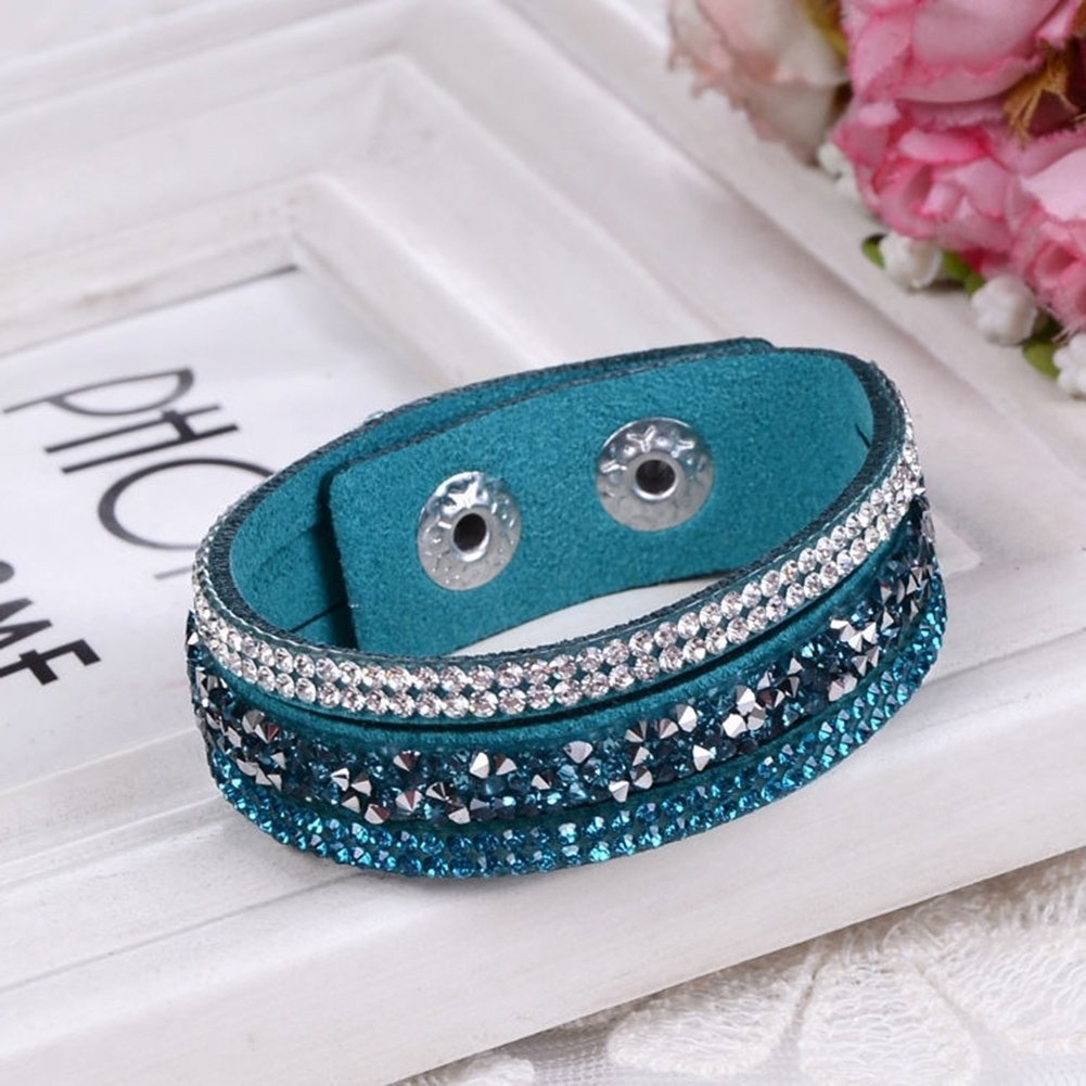 Womens Fashion Rhinestone Faux Leather Wristband Cuff Punk Bracelet Bangle Gift Image 4