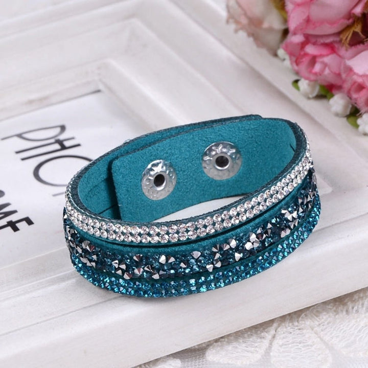 Womens Fashion Rhinestone Faux Leather Wristband Cuff Punk Bracelet Bangle Gift Image 1