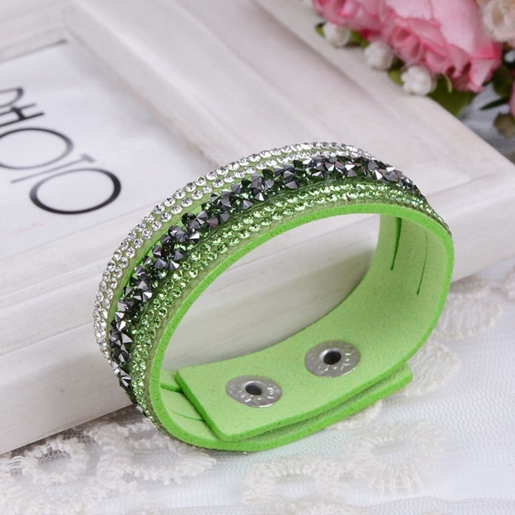 Womens Fashion Rhinestone Faux Leather Wristband Cuff Punk Bracelet Bangle Gift Image 4