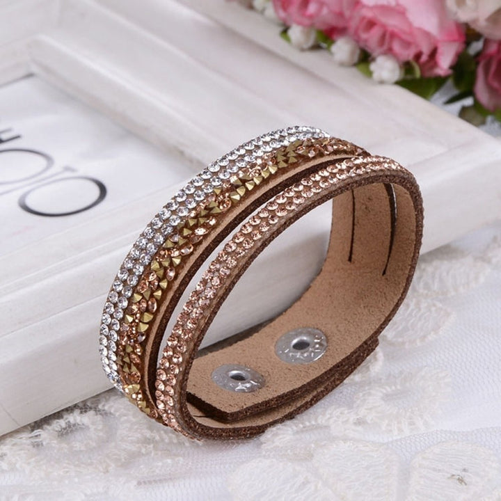 Womens Fashion Rhinestone Faux Leather Wristband Cuff Punk Bracelet Bangle Gift Image 6