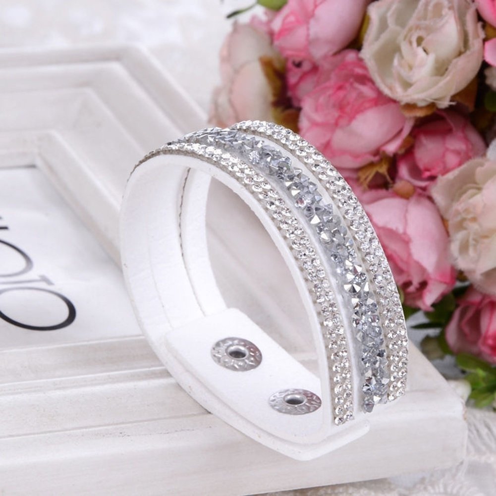 Womens Fashion Rhinestone Faux Leather Wristband Cuff Punk Bracelet Bangle Gift Image 7